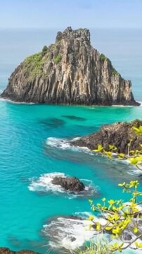 Fernando de Noronha in Brazil. Morro Dois Irmaos and Baia dos Porcos. Vertical video