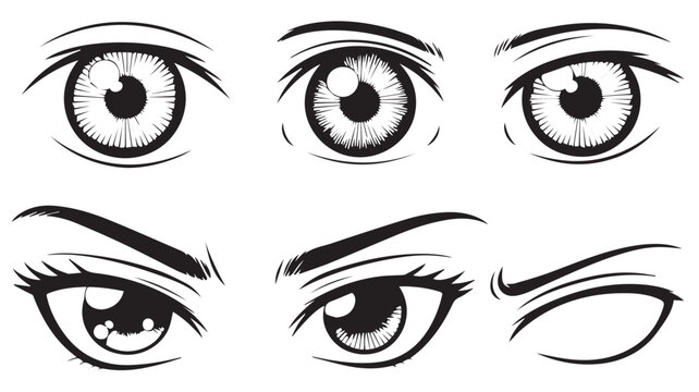 Dynamic Vector Eye Expressions in Black and White A Set of Hand-Drawn Gaze Variations for Character Design and Emotion Portrayal