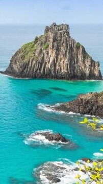 Fernando de Noronha in Brazil. Morro Dois Irmaos and Baia dos Porcos. Vertical video