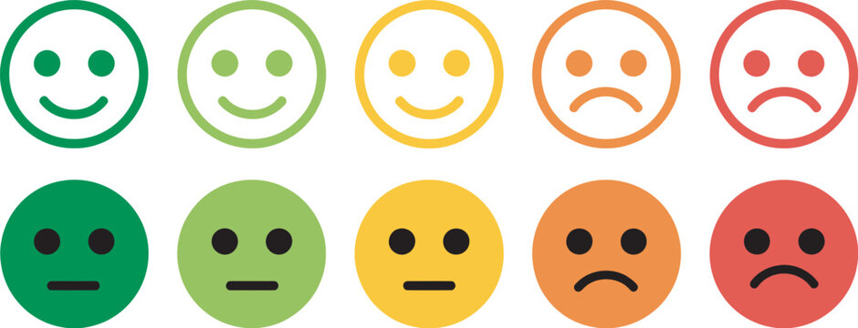 feedback emoticons emojis. smiley icon set, happy, neutral, sad, emoji, icon - customer satisfaction rating scale with good and bad emotions, user review interface graphics, customer experience 