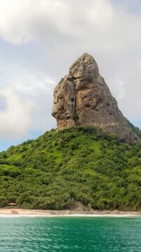 Fernando de Noronha in Brazil. Morro Dois Irmaos and Baia dos Porcos. Vertical video