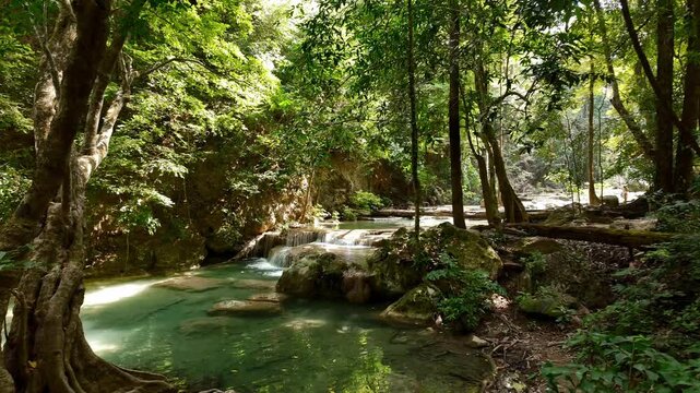 Erawan Waterfall pools in Erawan National Park, Thailand