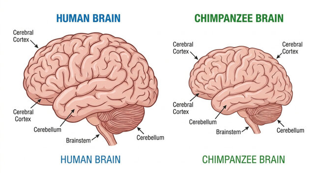 Comparison of Human and Chimpanzee Brain Anatomy Side by Side.
