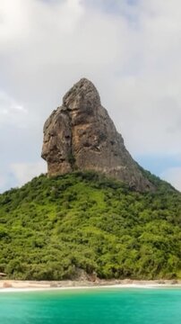 Fernando de Noronha in Brazil. Morro Dois Irmaos and Baia dos Porcos. Vertical video