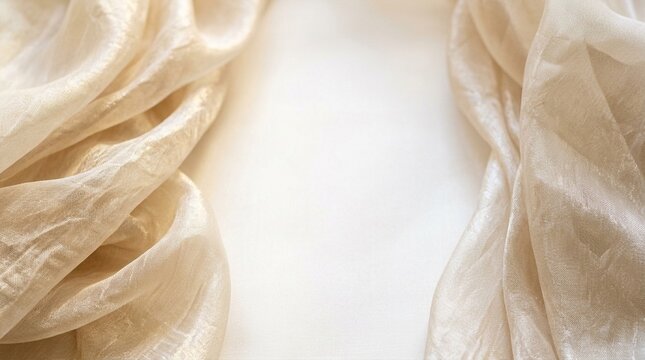 Elegant draped sheer fabric with soft folds on white background