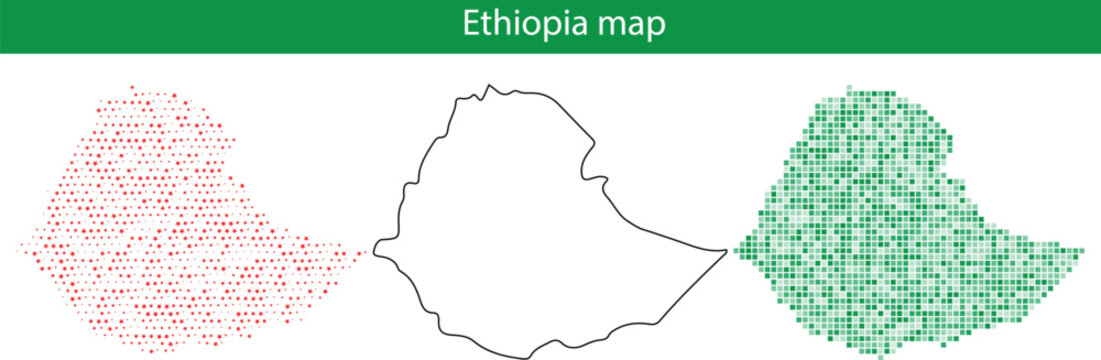 Ethiopia map illustration with red and green dot pattern