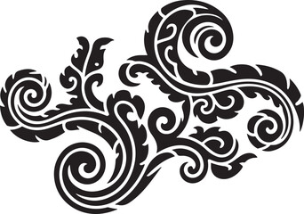 Fototapeta premium Swirl tribal art vector format, Southeast Asia art style. Black icon silhouette vector
