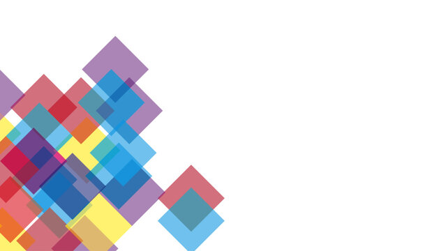 Colorful Transparent Geometric Squares Background with Overlapping Abstract Shapes on White Space