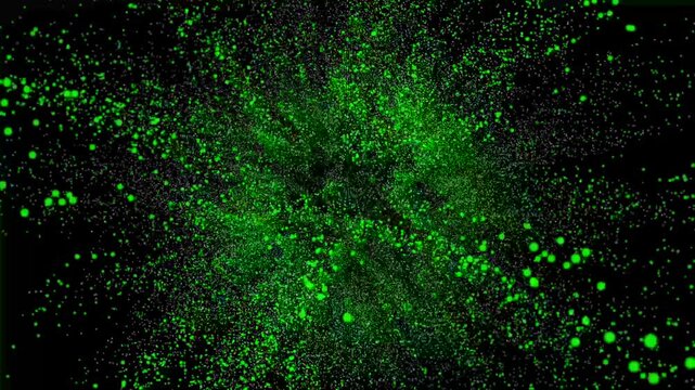 Abstract green particle background with glowing dots and specks