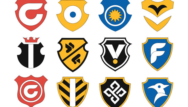 Set of shield shapes for emblems. Heraldic emblems of various forms. Template for sports logos isolated on white background. Vector illustration .vector