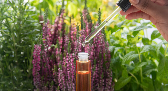 Natural flower essence in dropper bottle for spa skin care