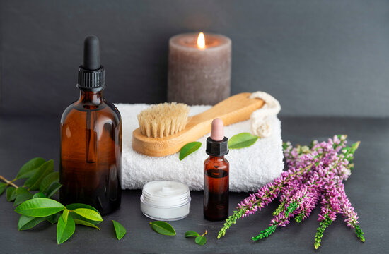 Spa skincare essentials with flower and calming scent