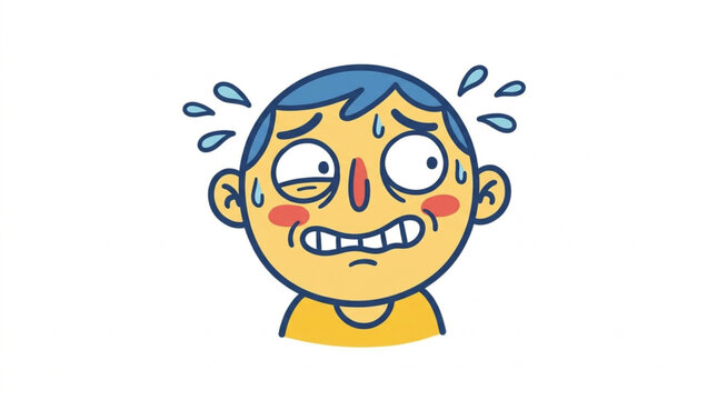 Cartoon face showing extreme stress and anxiety with sweat drops.