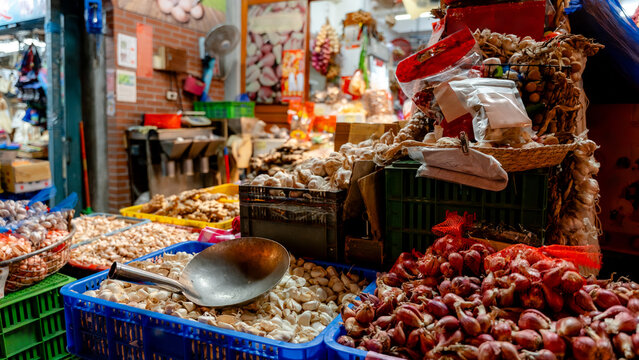 Vibrant market scene on Dihua Street in Taipei
