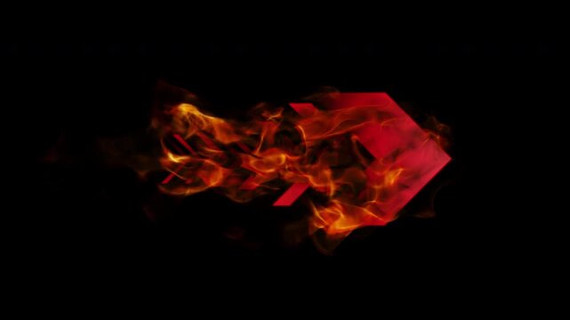 Dynamic burning fire arrow animation with realistic flame trail on transparent background 4K