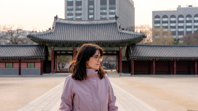 Woman visiting Changdeokgung Palace in Seoul