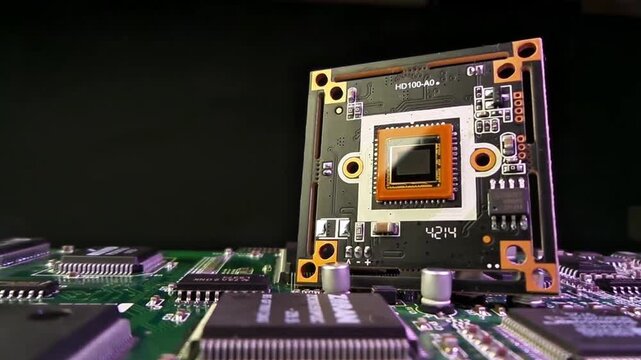 Close Up of Artificial Intelligence Processor Chip on Circuit Board