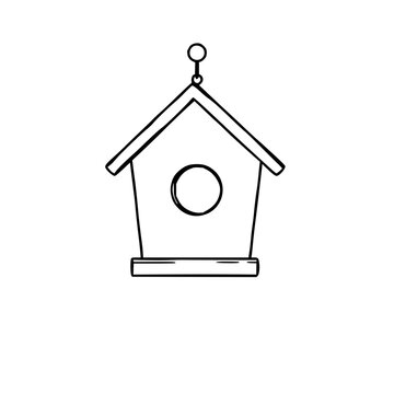 Birdhouse set with single line design, perch and roof detail featuring birdhouse, line art, illustration, animals with birdwatching and outdoor