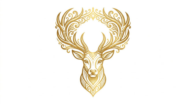 Golden Stag Head with Ornate Antlers and Crown.