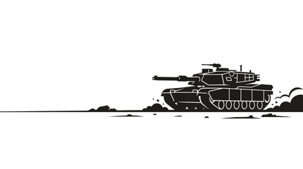 Minimalist black and white military tank illustration. © meurelina