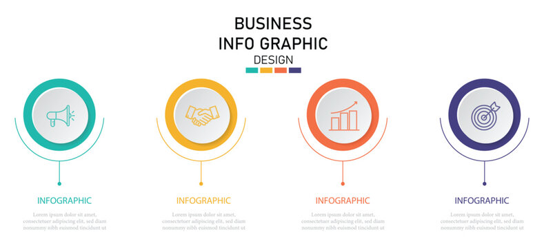 Business infographic design template with 4 options or steps. Vector presentation layout with icons for marketing, partnership, growth, and target. Vector illustration