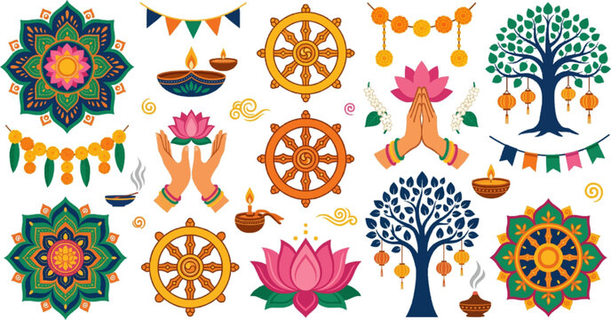 Indian Culture and Diwali Festival Decorative Icons