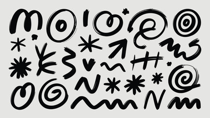 Fototapeta premium Abstract black ink doodles and scribbles on a light gray background