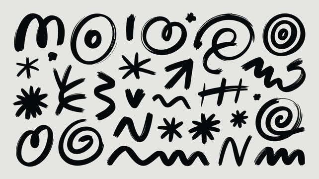 Abstract black ink doodles and scribbles on a light gray background