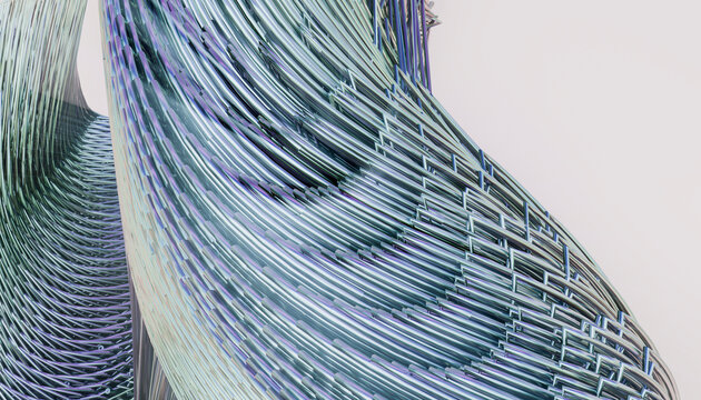 Abstract 3D render of flowing hair-like metallic waves