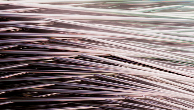 Abstract 3D render of flowing hair strands in silver tones