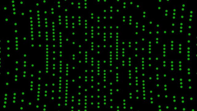 Abstract green dots on black background pattern art design matrix grid