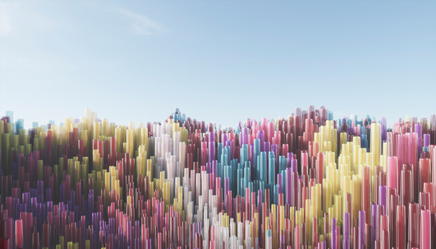 Abstract colorful tube landscape forming a soft skyline