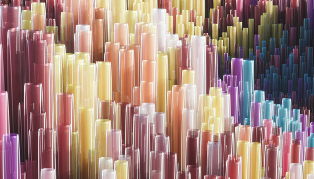 Abstract colorful translucent tubes forming layered pattern