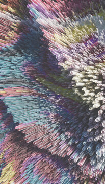 Abstract colorful tube burst forming swirling radial pattern