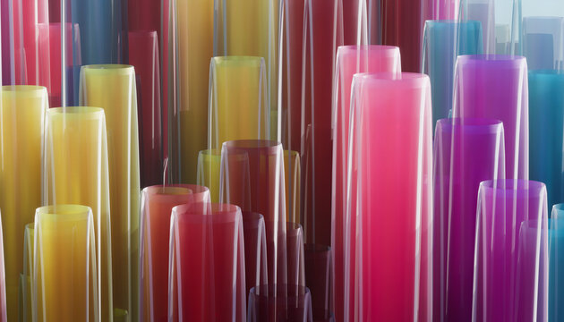 Abstract colorful tubes background with glossy vertical shapes