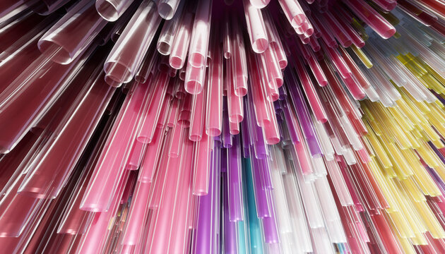 Abstract colorful glass tubes forming radiant layered pattern