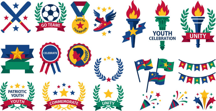 Patriotic Youth and Sports Celebration Badges and Symbols