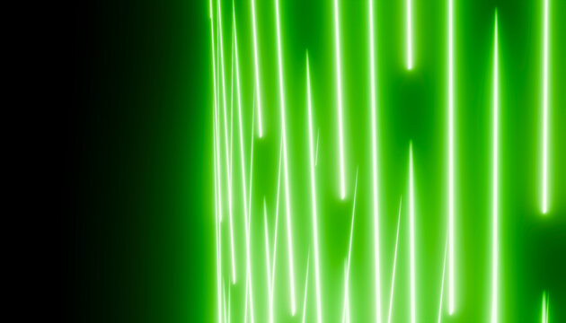 Abstract green neon light streaks on dark background