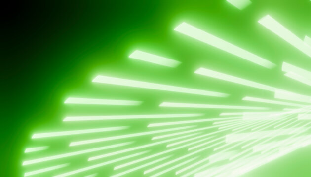 Abstract green neon light beams in futuristic tunnel background