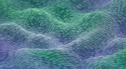 Obraz premium Abstract Wavy Mosaic Background with Green and Purple Geometric Tiled Surface