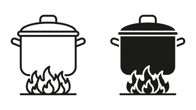 Two pots cooking over fire illustration