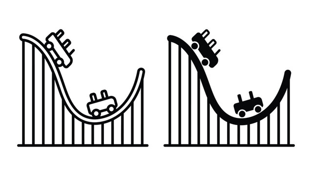 Toy cars on a roller coaster track illustration