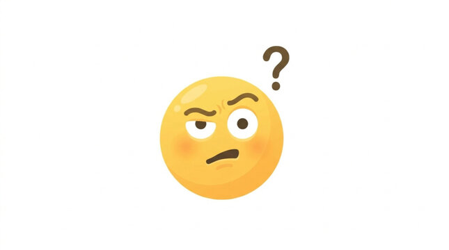 Confused emoji face with question mark symbol.