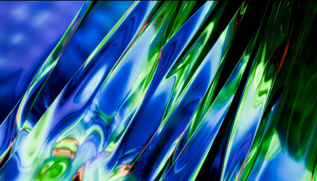Abstract 3d glossy blue and green glass wave background