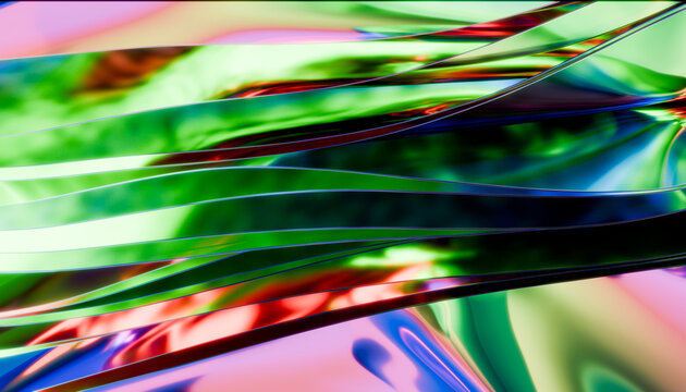 Abstract 3D iridescent wave background with glossy flow