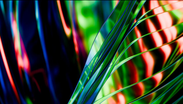 Abstract 3D neon glass ribbon with colorful light blur