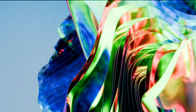 Abstract 3d glass ribbon wave in neon color light