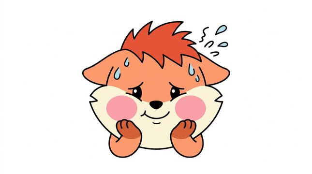 Cute cartoon fox character feeling shy and embarrassed.