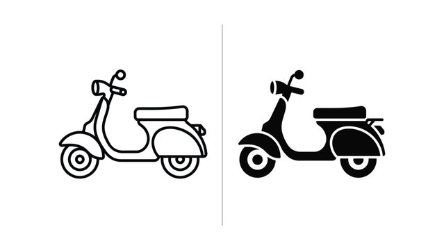 Minimalistic scooter and sidecar vector icons
