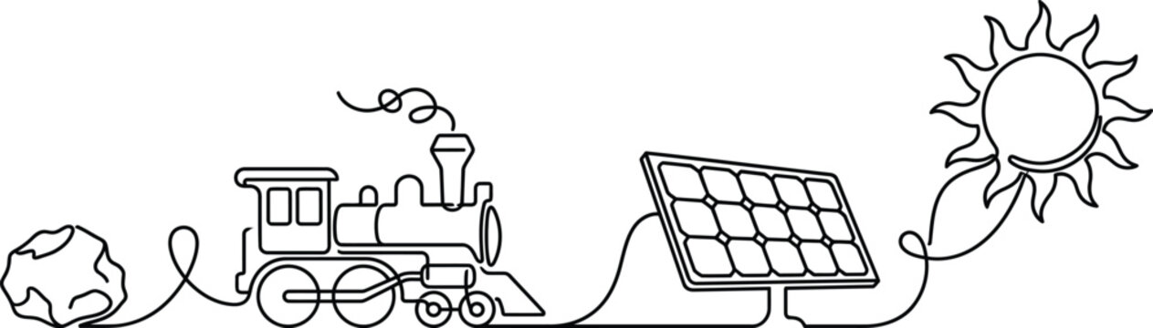 Continuous Monoline Energy Timeline Coal Steam Engine Solar Sun Vector